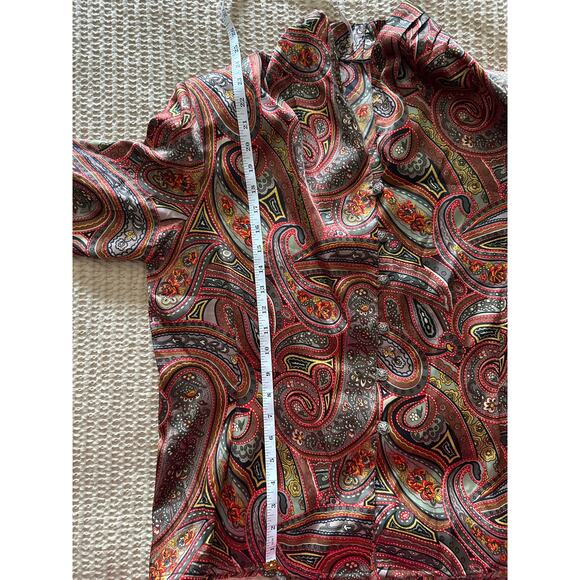 Vintage Paisley Print Button Up Blouse Women's Long Sleeve Silk Blend Top - Picture 6 of 6